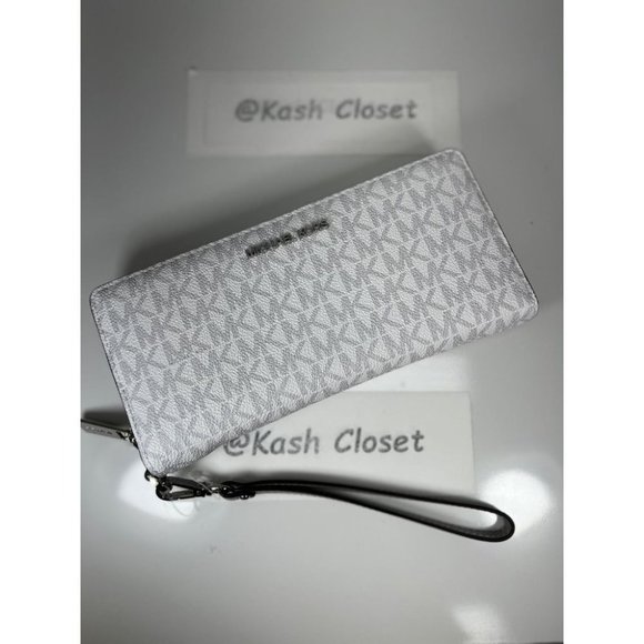 Michael Kors MK Large Logo Travel Continental Wallet- Bright White - Picture 1 of 8